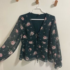 Dark Green Floral Blouse